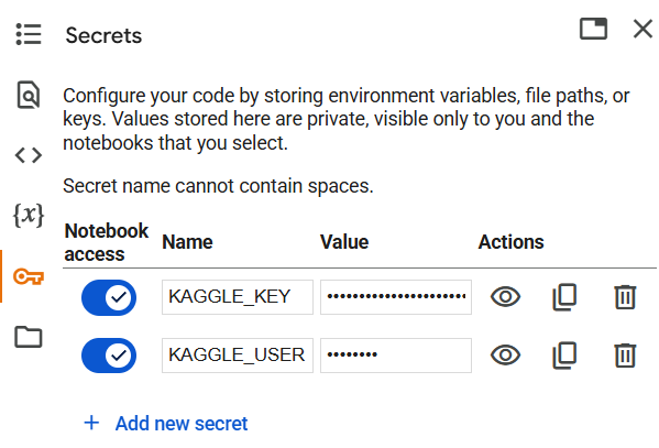 Google Colab Secrets feature