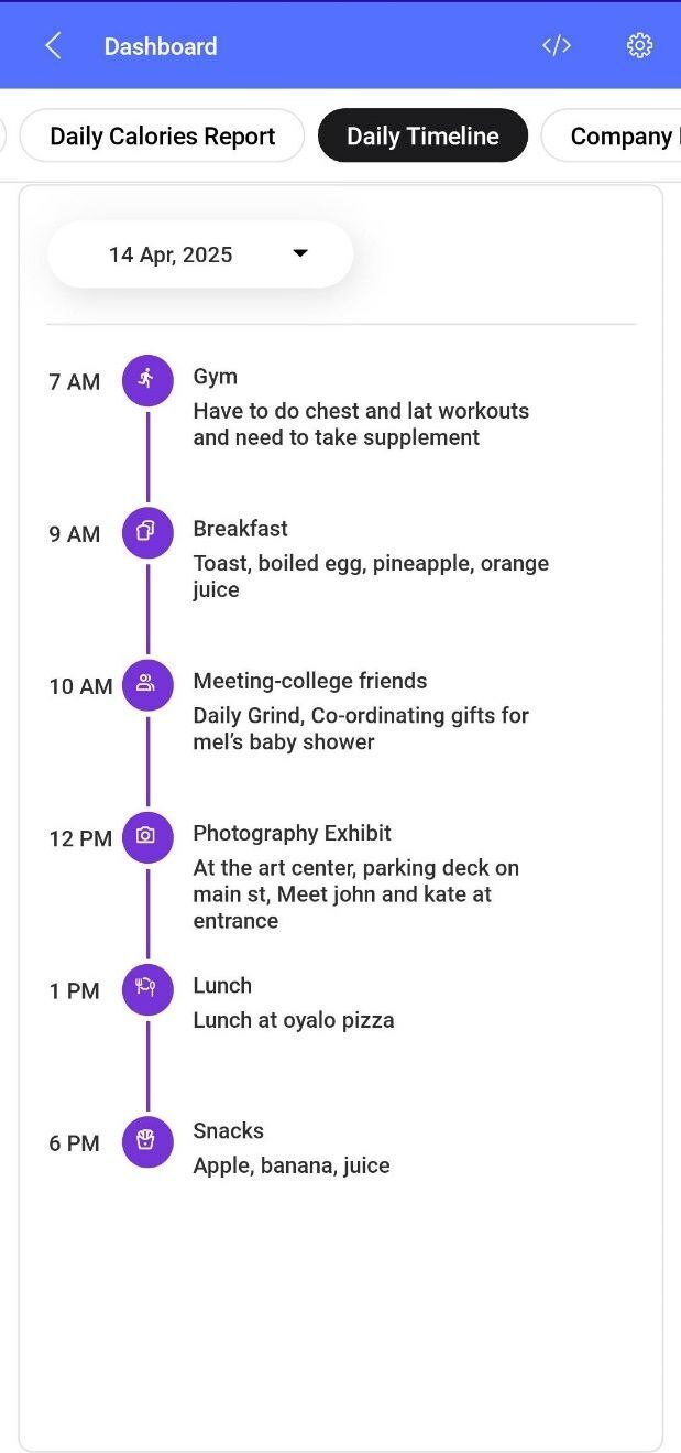 Daily timeline dashboard