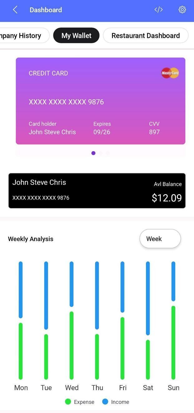 My wallet dashboard