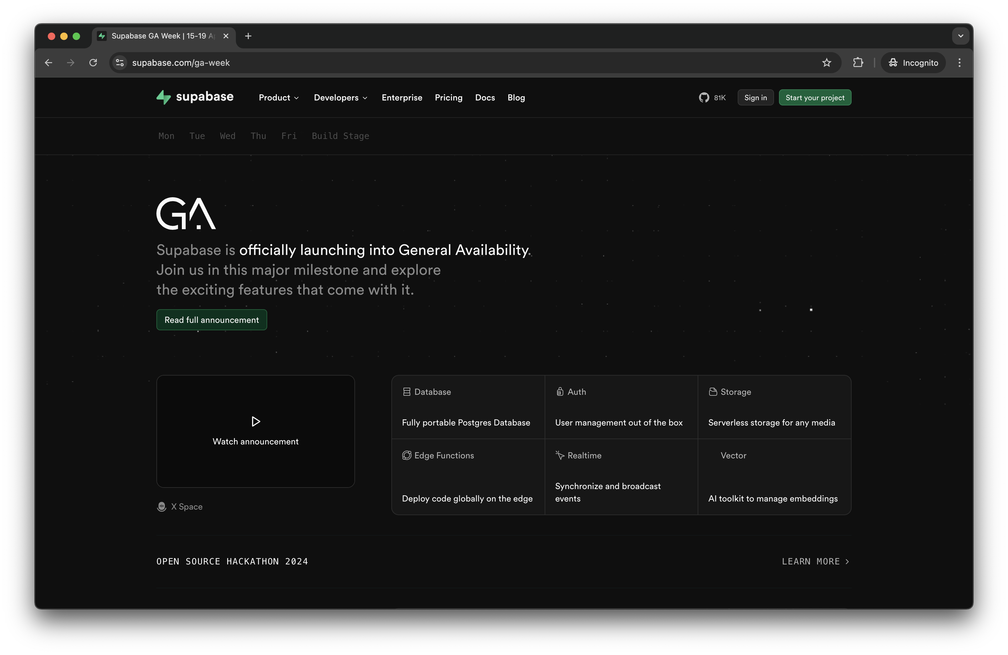 Supabase going GA during launch week