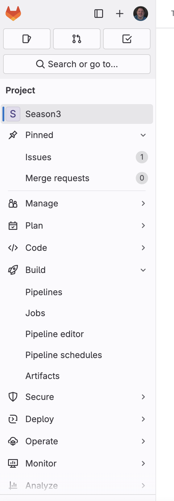 The GitLab Menu Options