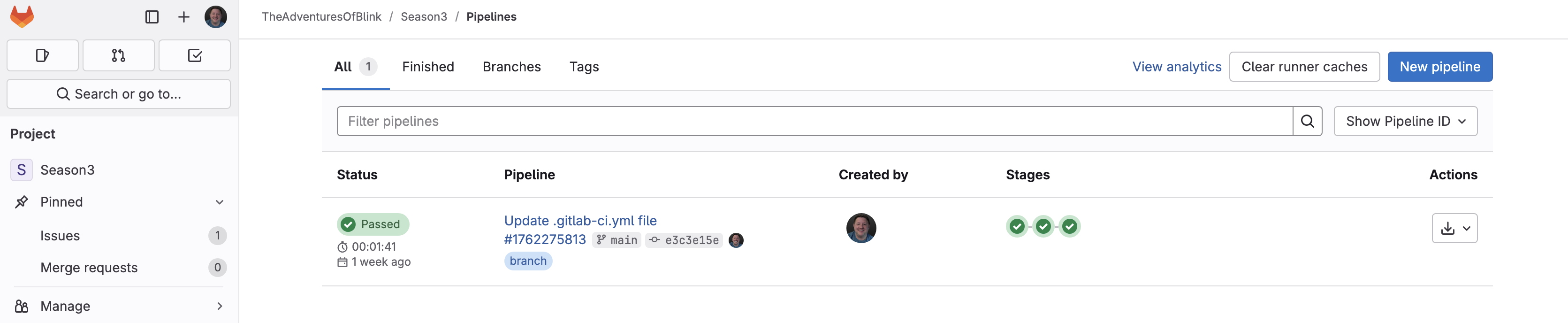 The pipeline status page