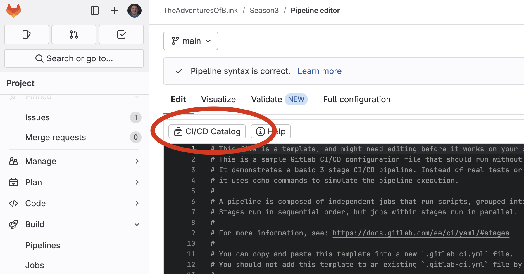 The CICD Catalog button