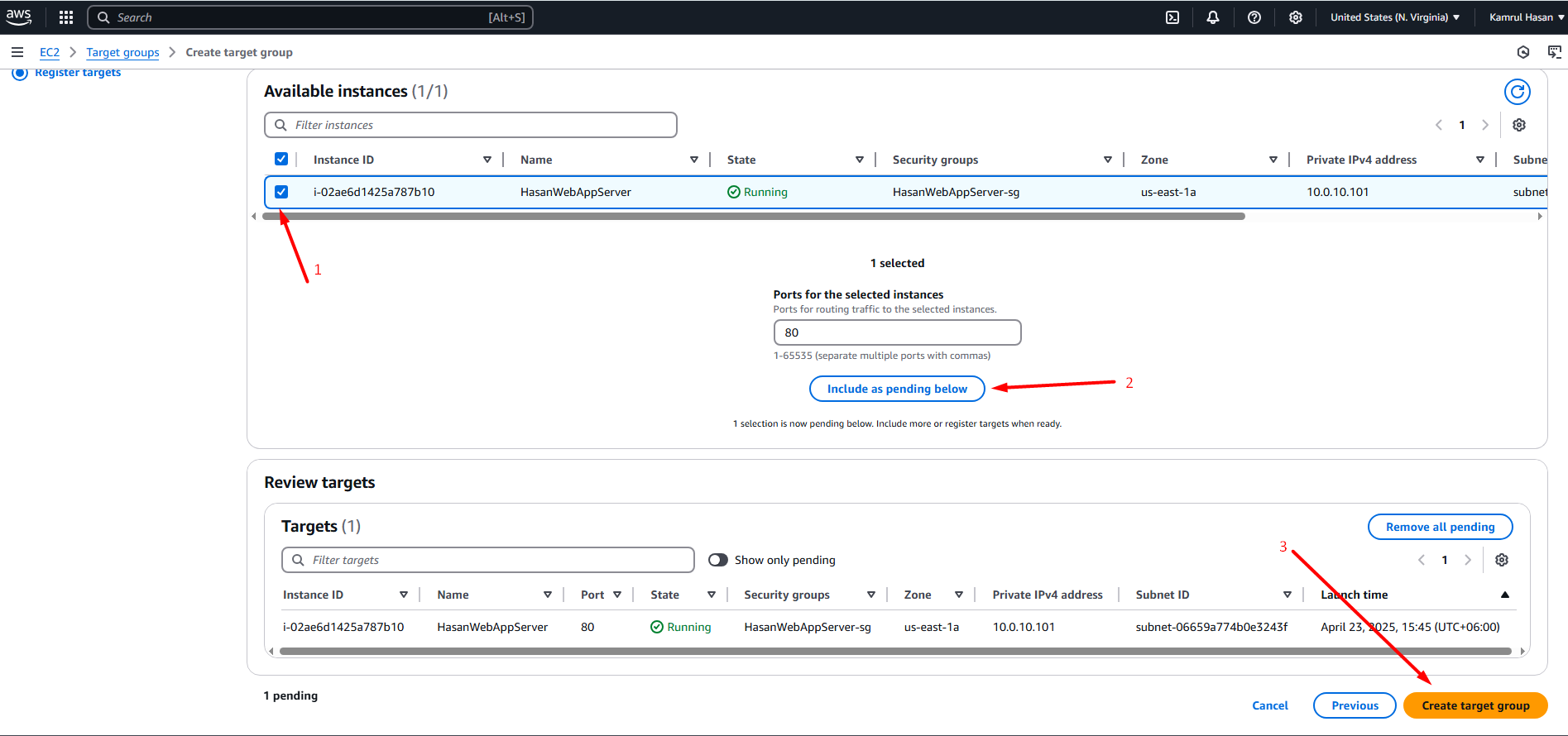 Registering Existing Instance to Target Grou