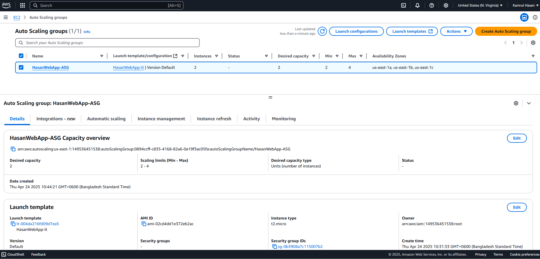 Auto scaling group dashboard