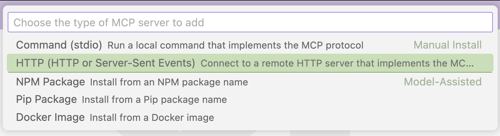 MCP Type - Visual Studio Code