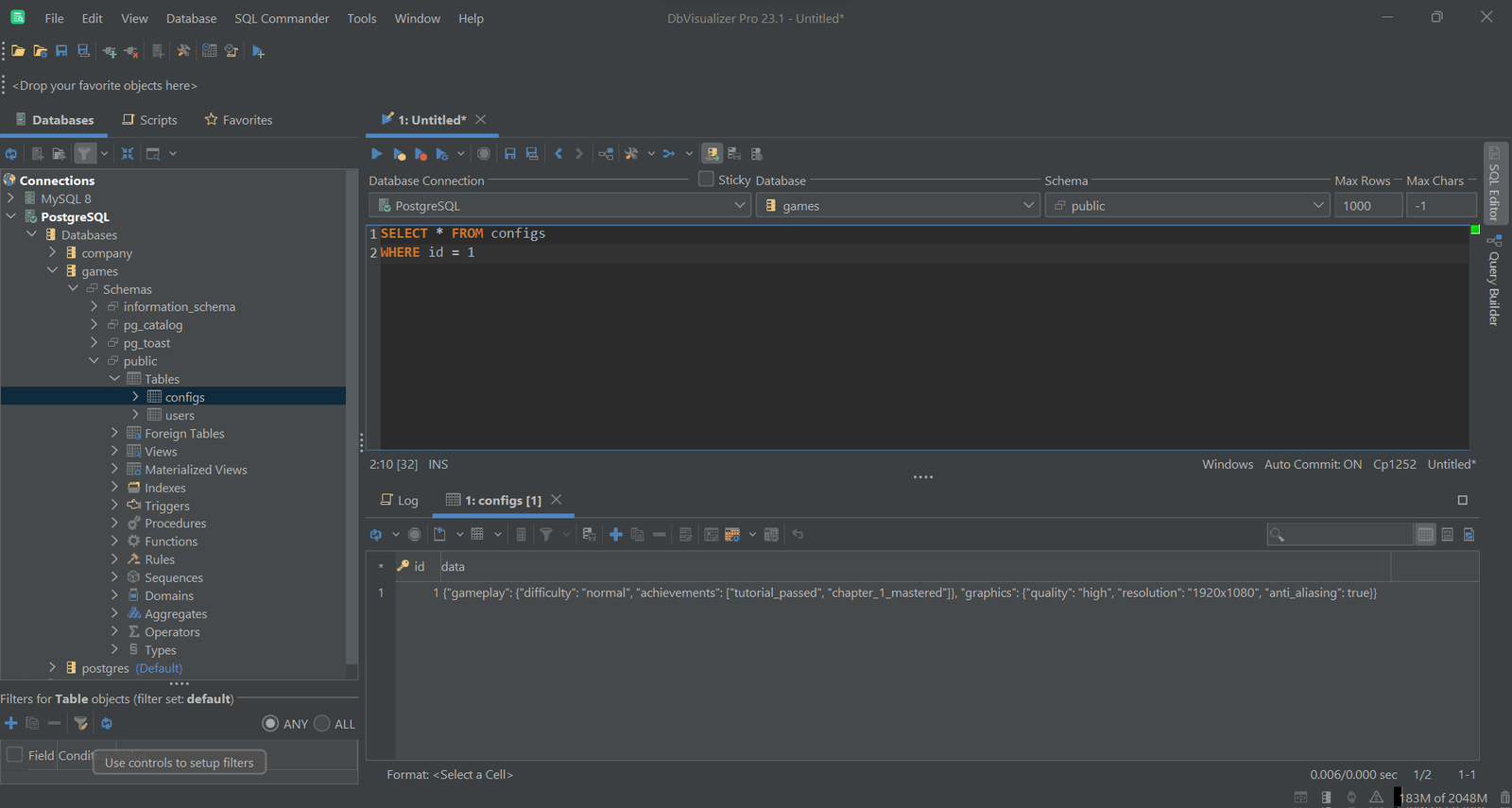 Executing a SELECT query in DbVisualizer