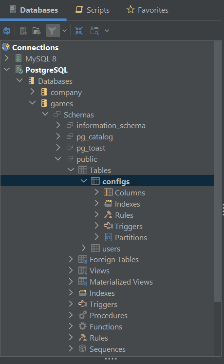 Navigating to the configs table