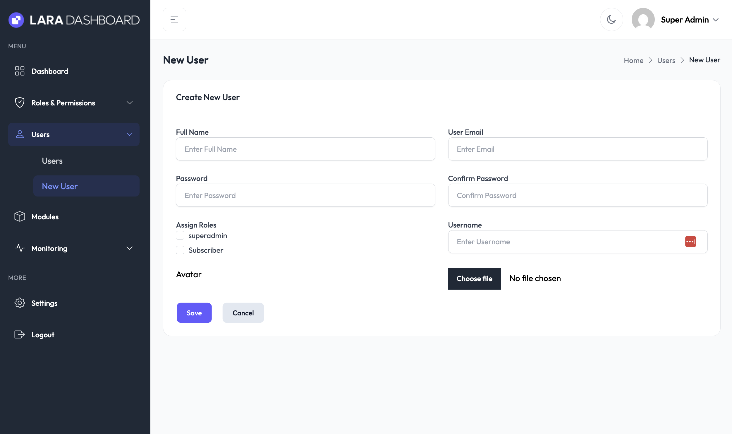 Users - Lara Dashboard