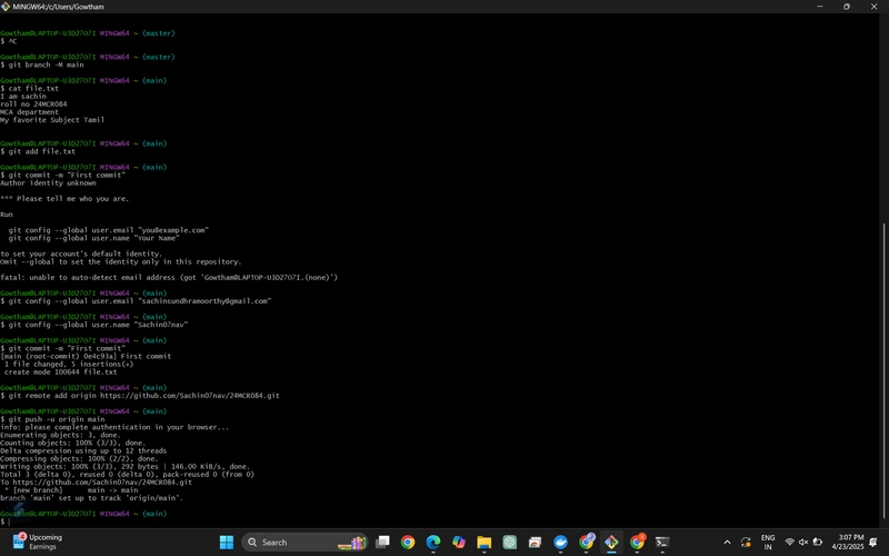 Git Basic Commands TO Push into Github