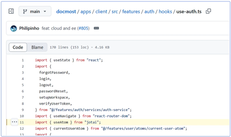 Jotai usage in Docmost, an open-source alternative to Confluence and Notion.