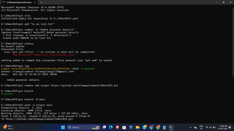 👌Step-by-Step Git Commands Execution: