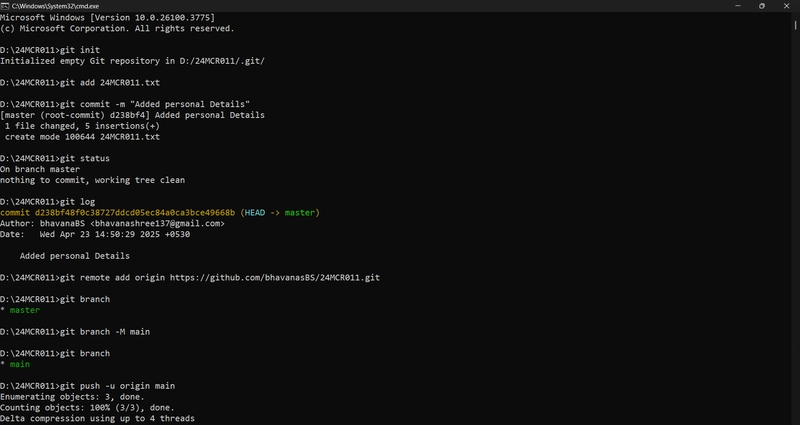 Git Commands Execution: