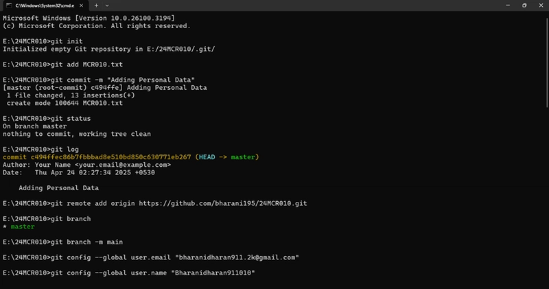 💯Step-by-Step Git Commands Execution: