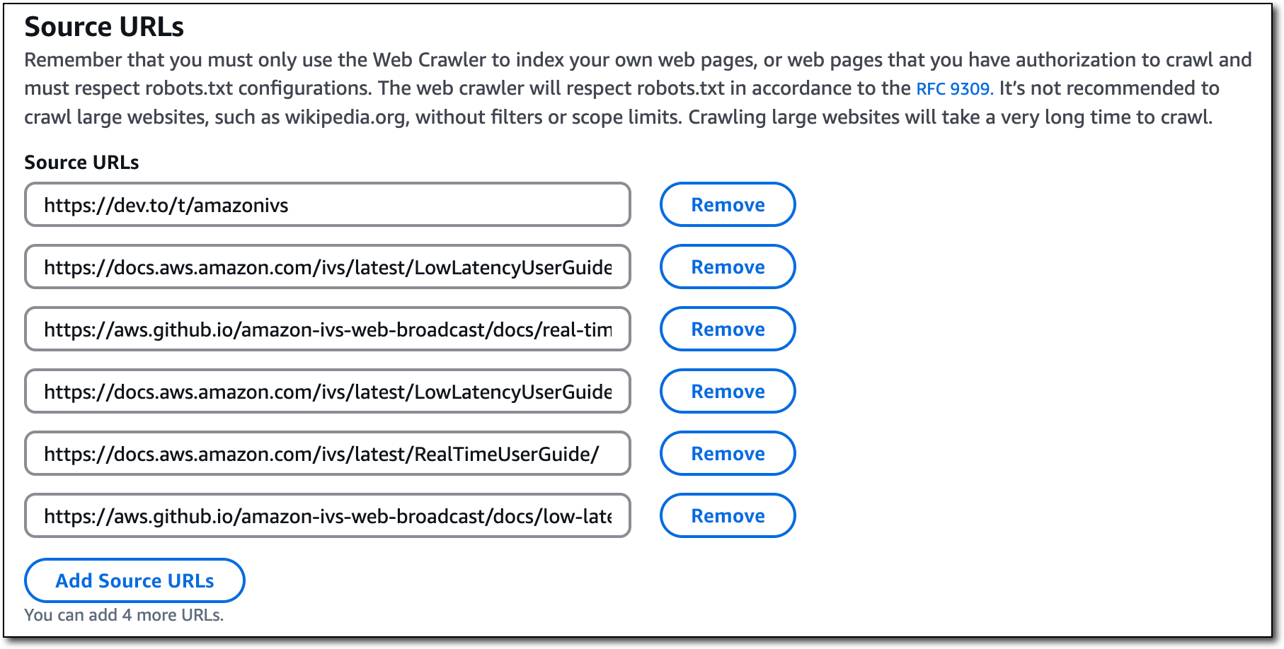 Data source URLs