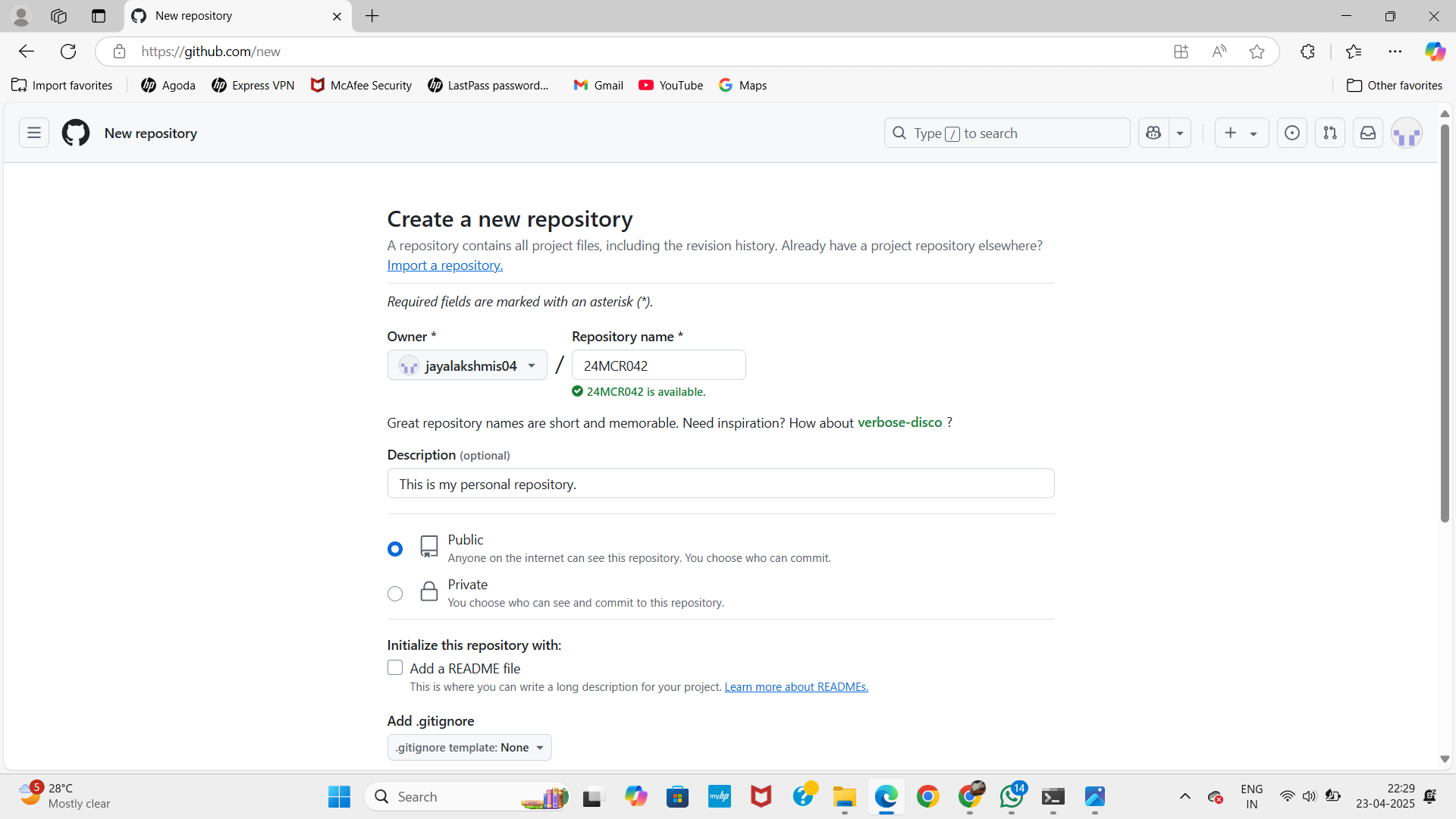Create repository in your GitHub account
