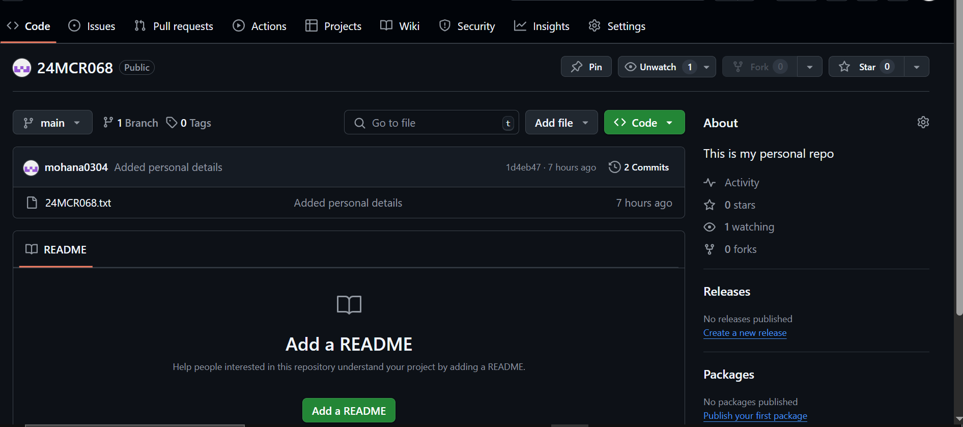 GitHub interface showing the process of pushing code to a remote repository