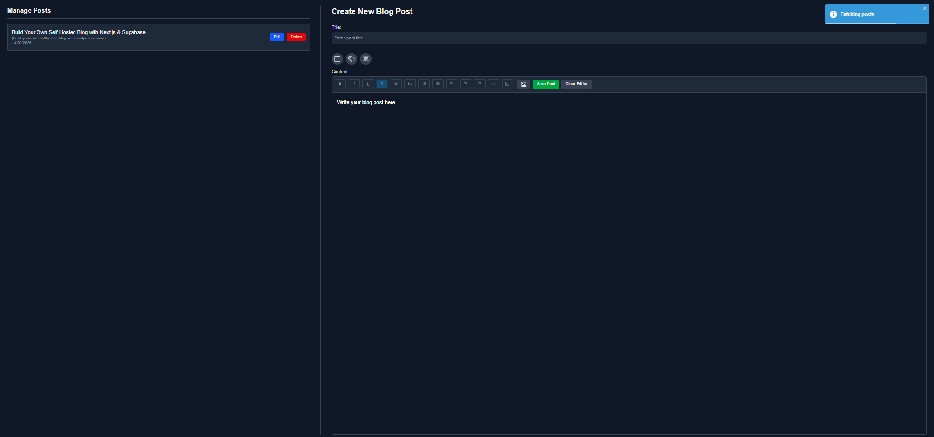 Screenshot of Bloggr's Admin Area