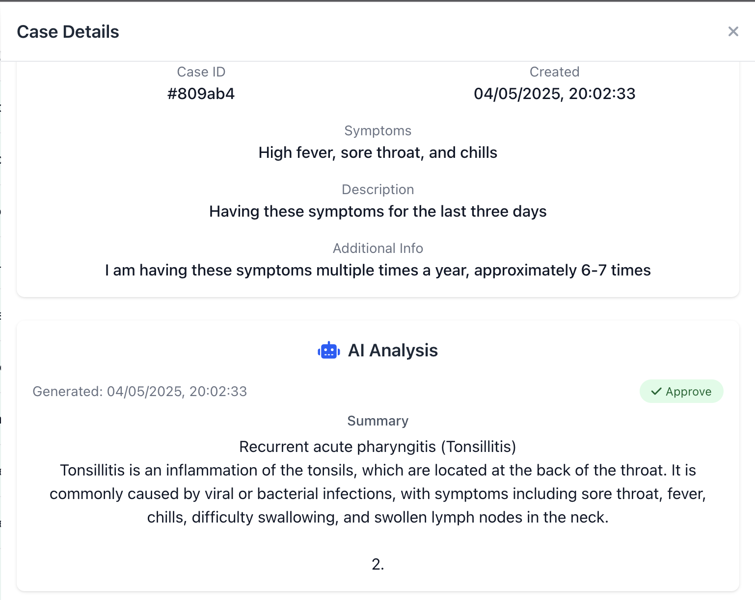 AI suggested Dignosis