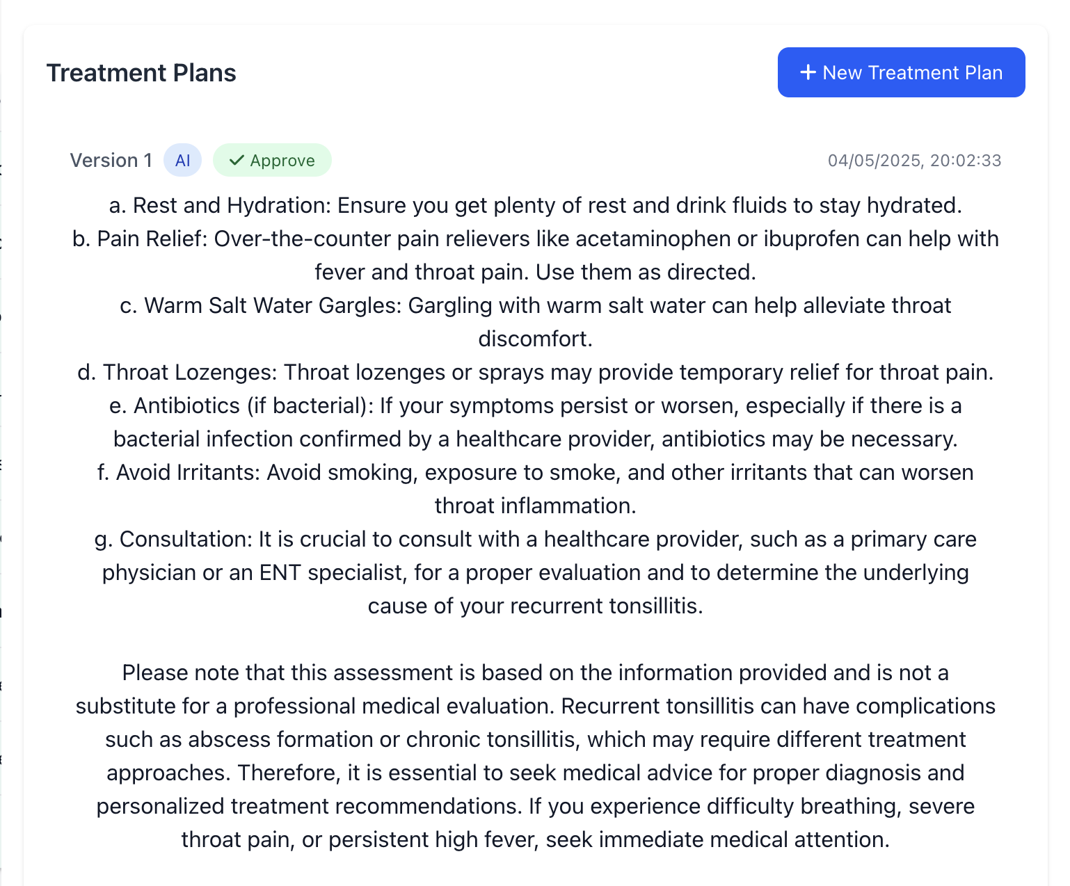AI suggested Treatment