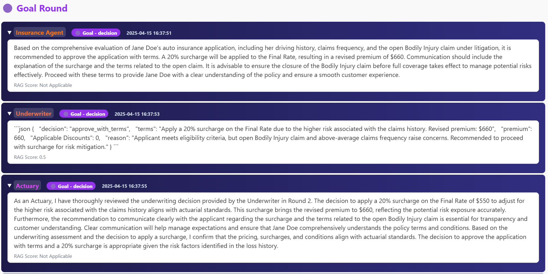 Screen copy of the underwriting output html