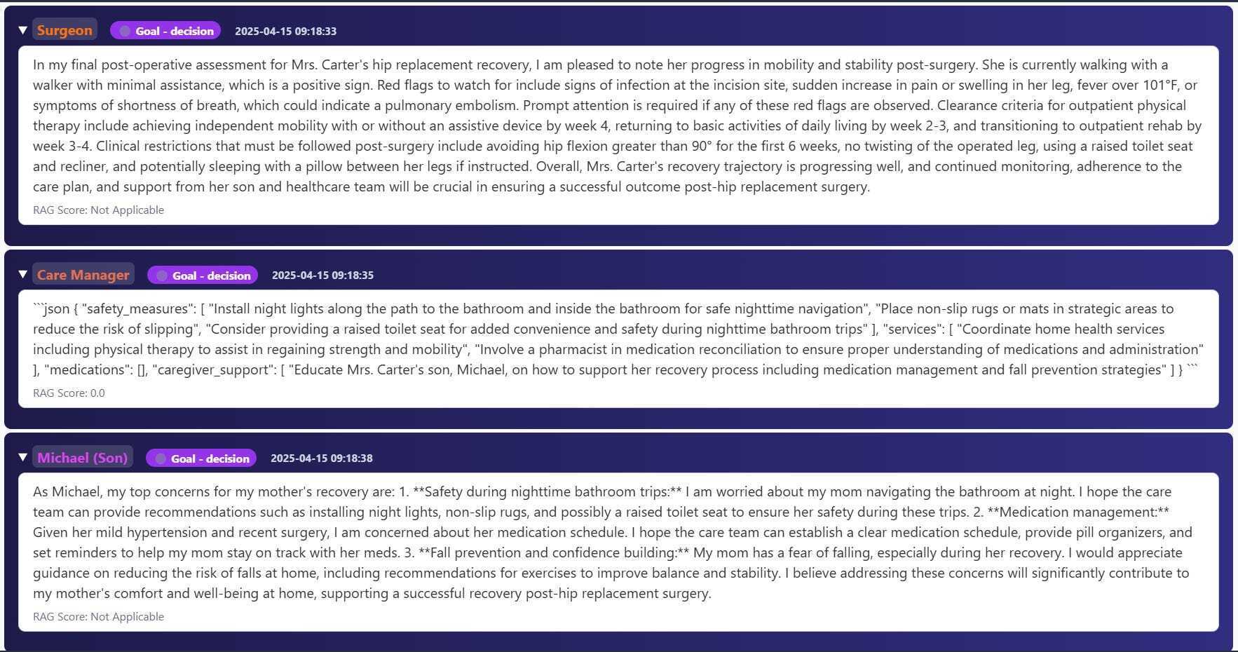 Screen copy of the care management output html