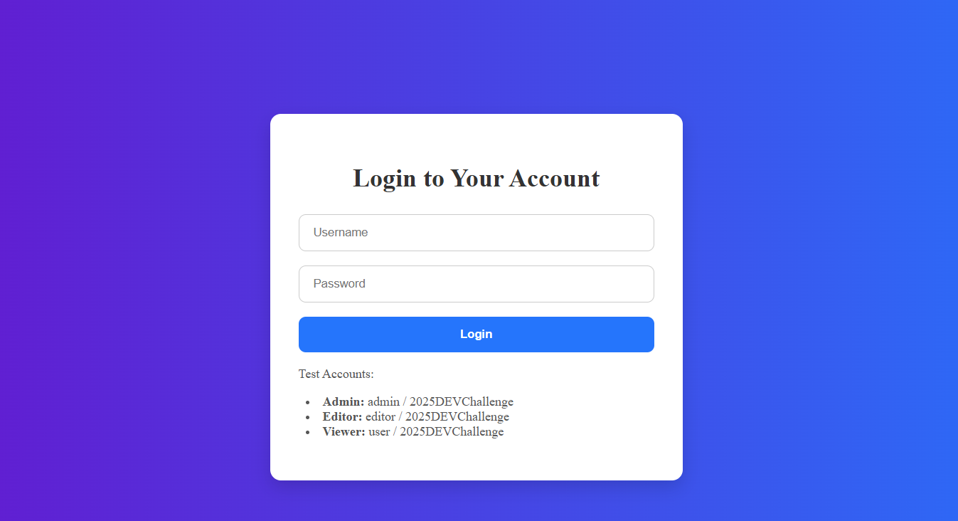 Login page