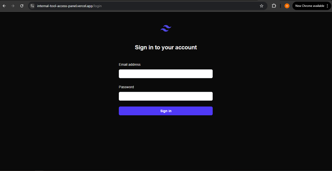 A simple login form where users can enter their credentials. The list of valid users is loaded from environment variables.