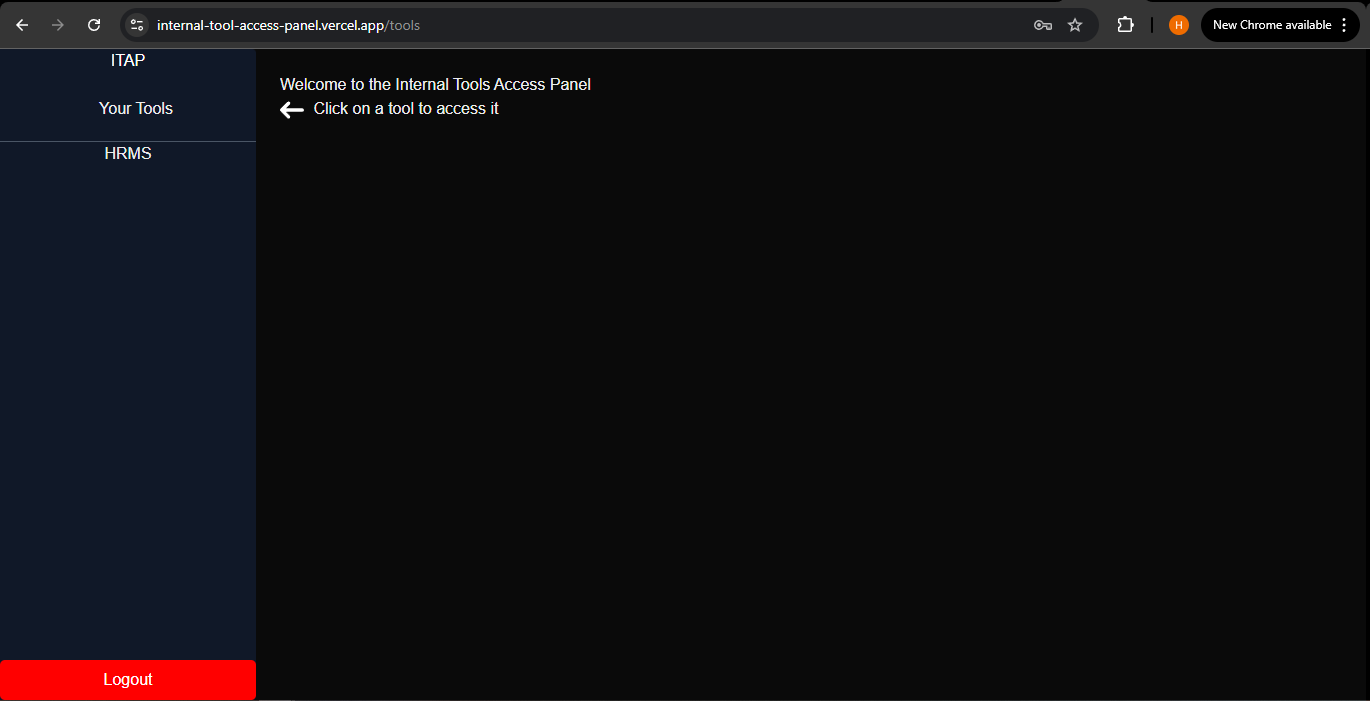 HR users see only the HR tool in the sidebar. Other tool links are visible but disabled.