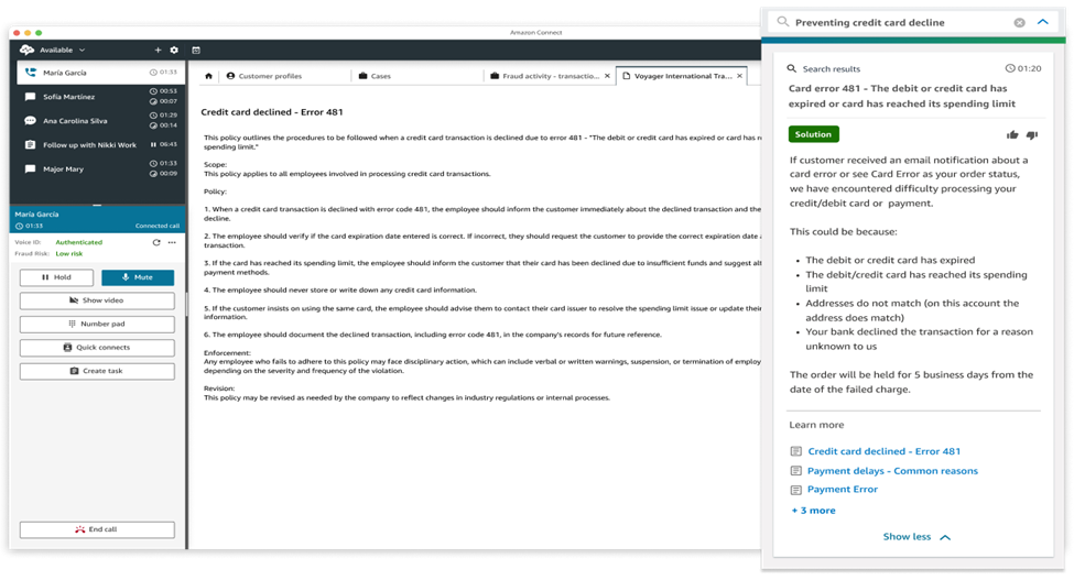 The agent retrieves information through Amazon Q