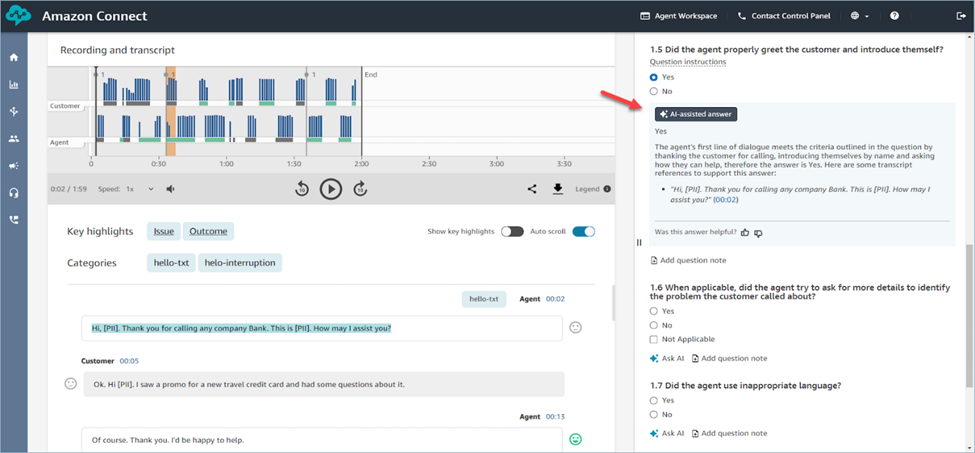Supervisor Evaluation Interface in Amazon Connect