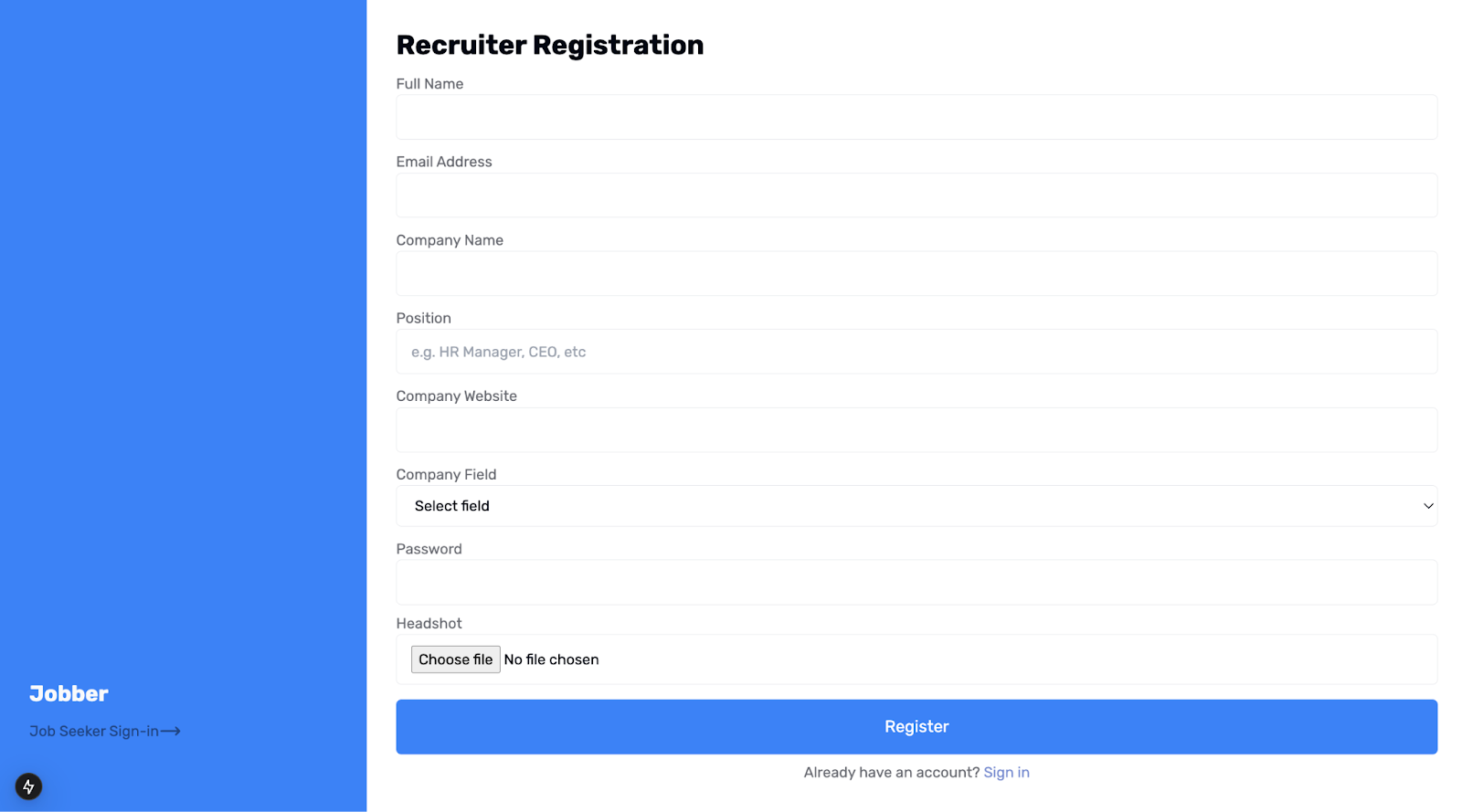 Recruiter Registration
