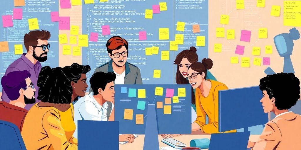 Diverse team collaborating on software engineering solutions together.