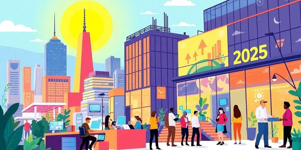 Colorful illustration of California's tech startups and innovation.