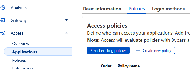 Cloudflare policy setup