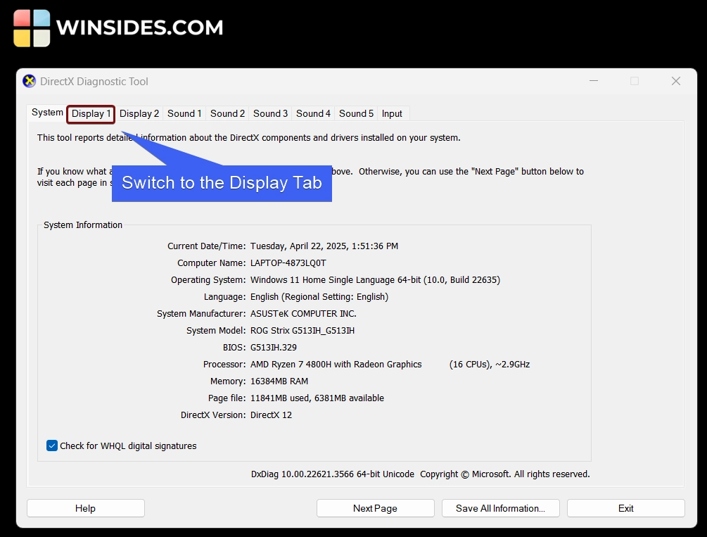 Switch to the Display Tab