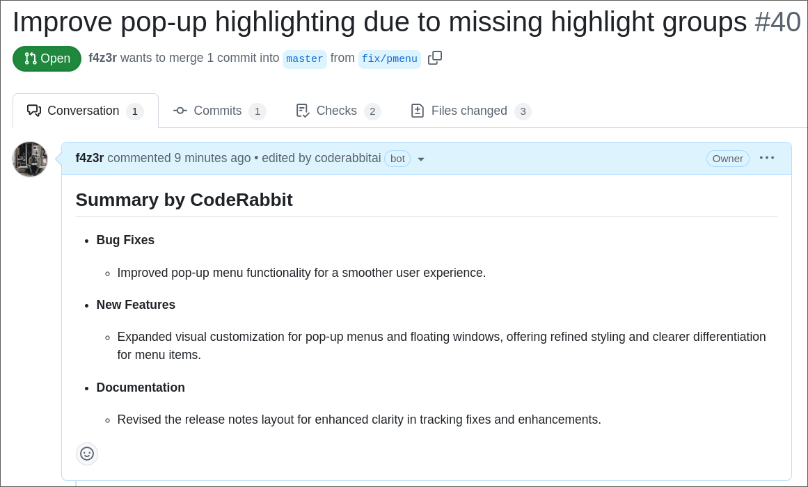 Summary provided by CodeRabbitAI on my first PR
