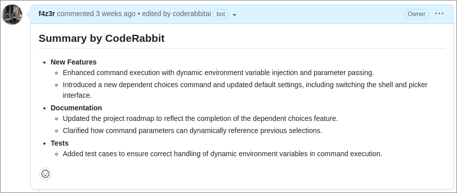 Updated summary provided by CodeRabbitAI on my first PR