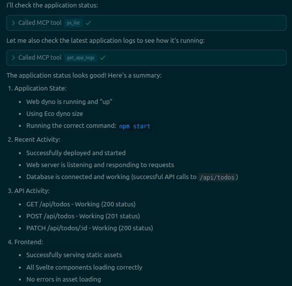 Cursor summarizes application status