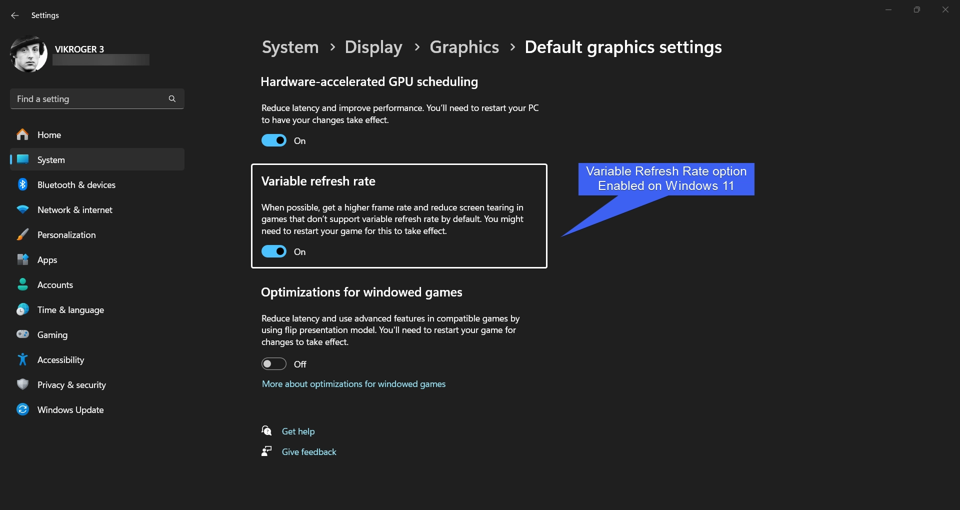 Variable Refresh Rate Settings