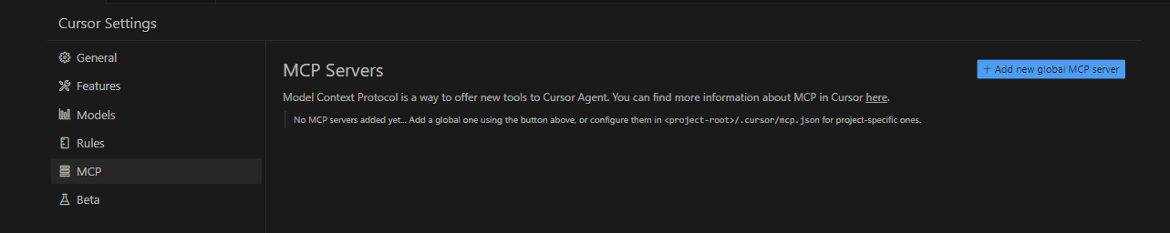mcp option in sidebar