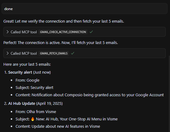 fetched emails