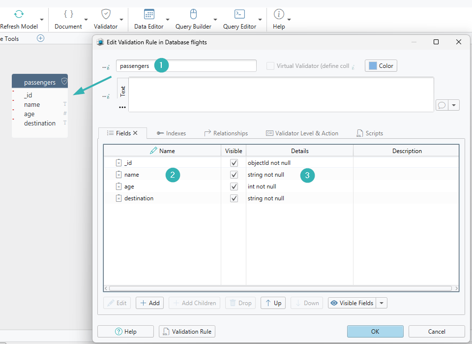 Create Visually a Validation Rule using DbSchema