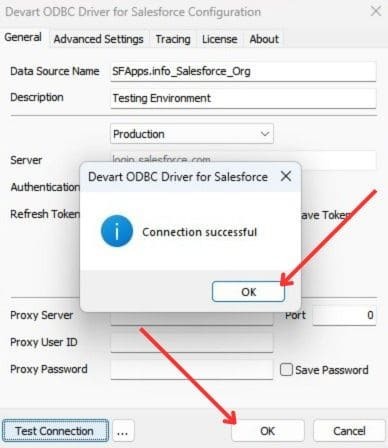 Confirmation of a successful connection