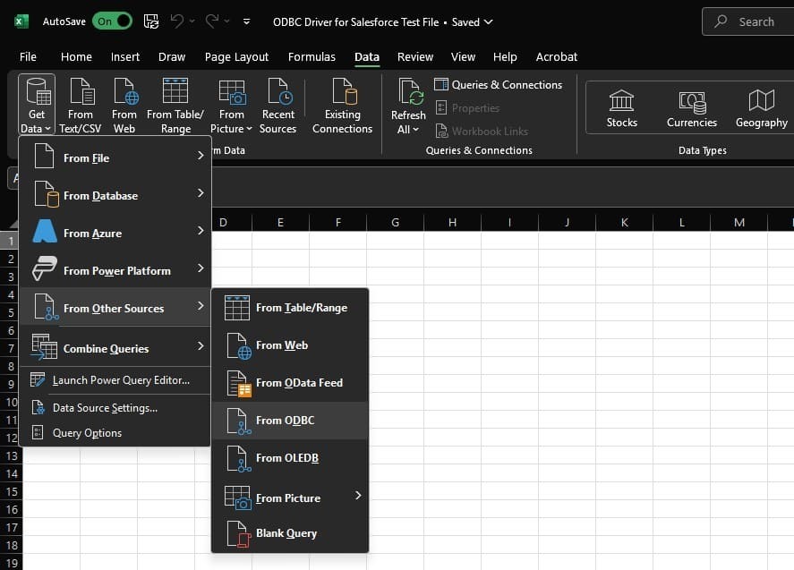 Get Data in Excel from ODBC