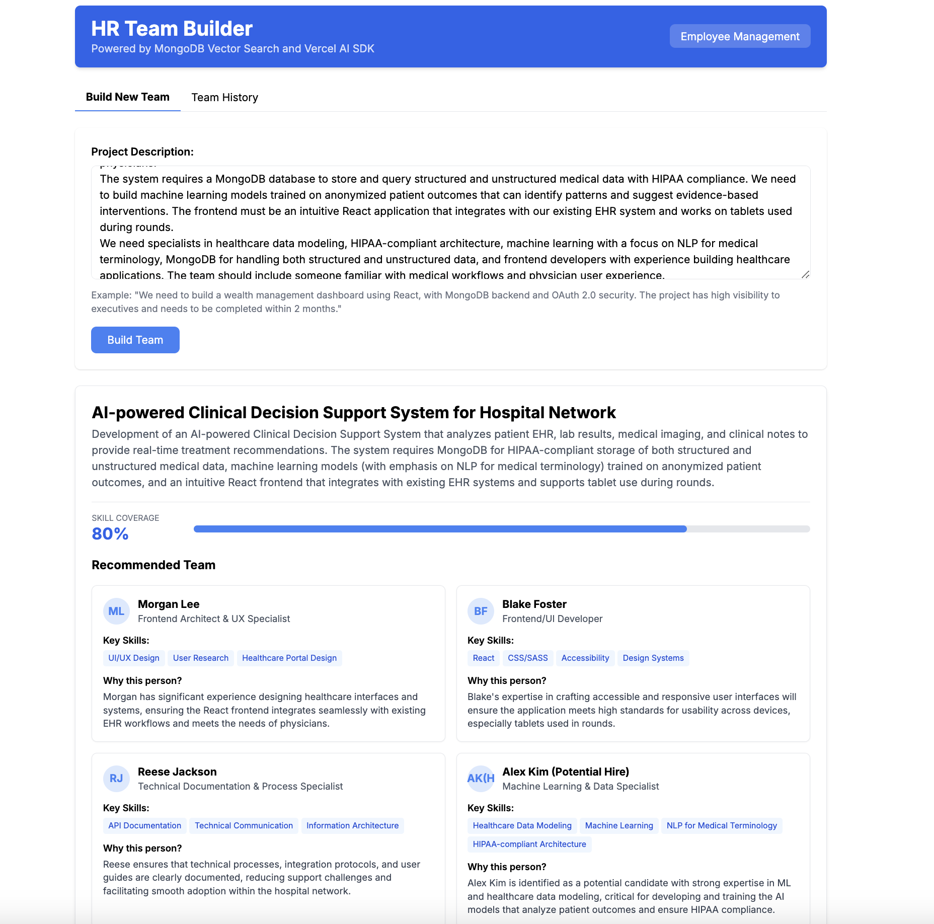 HR Agent Input and Result Interface