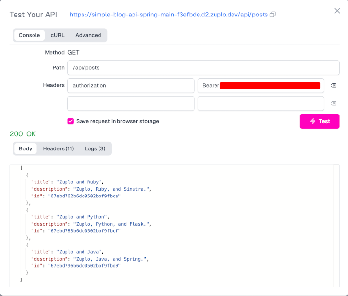 Calling the API with an API key