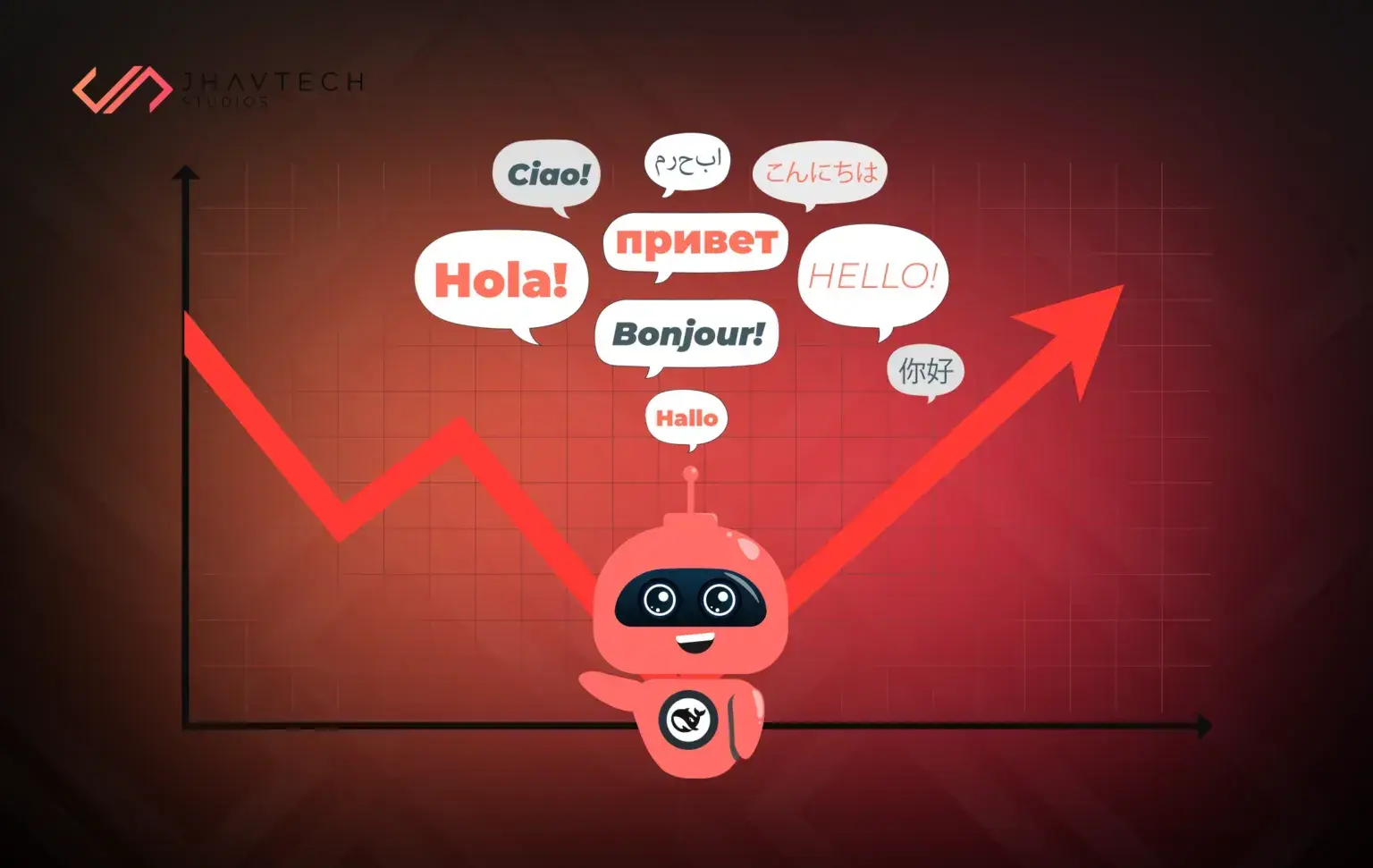 Illustration showing AI chatbot handling multiple languages