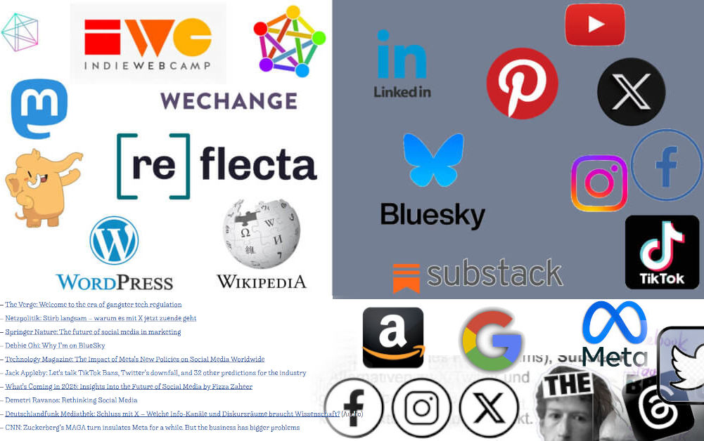 Collage of social networks and screenshot of linked sources