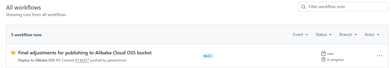 GitHub Actions workflow running